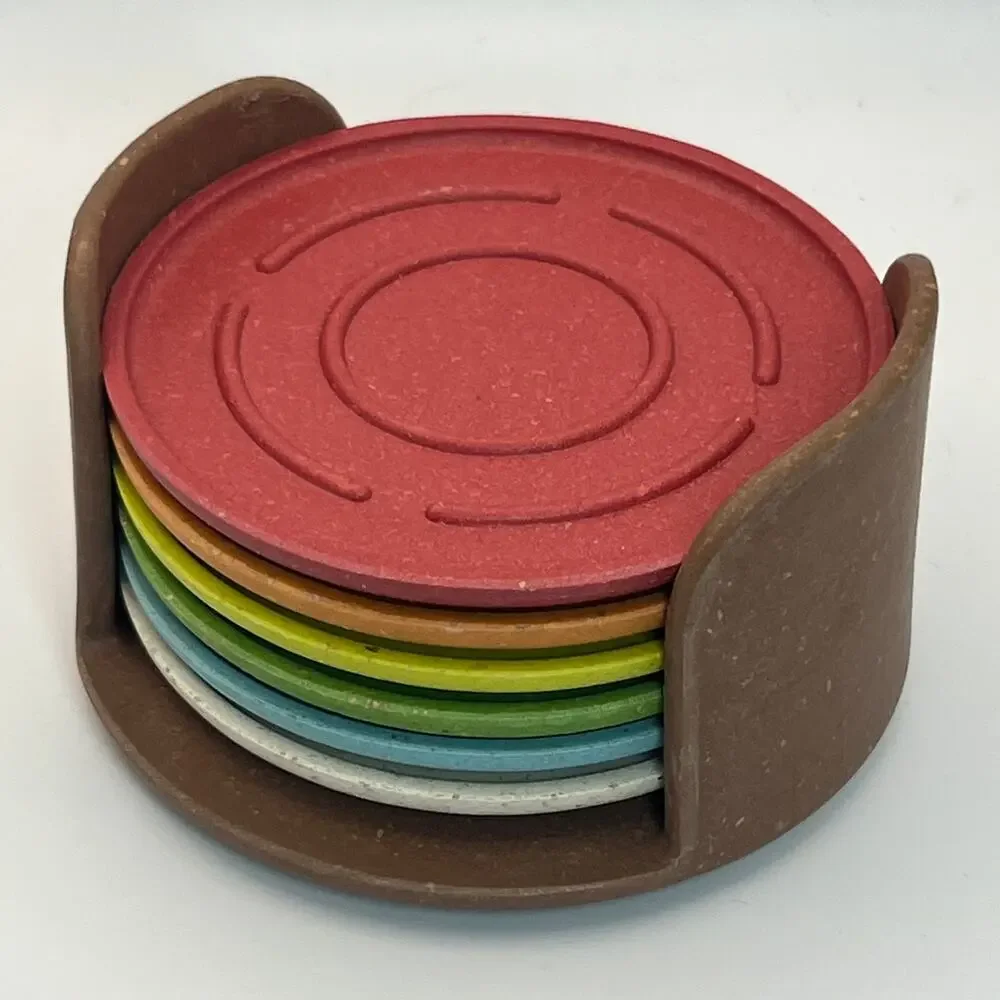 Vintage Y2K Kamenstein Rainbow Coasters Set of 6 Holder Retro Barware Mod Gift